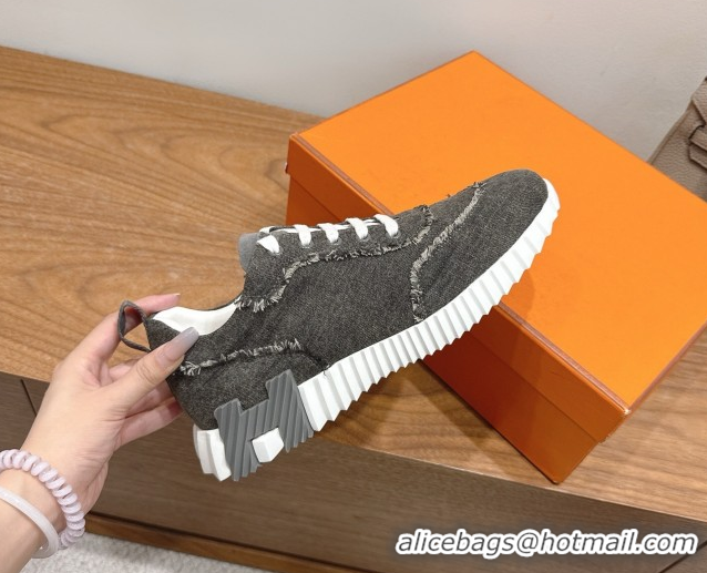 Best Quality Hermes Bouncing Sneakers in Fringed H Canvas Dark Grey 1222069 2026