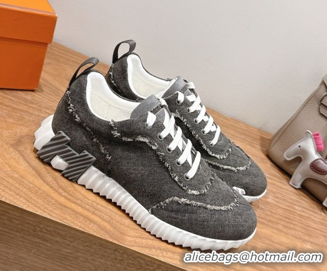 Best Quality Hermes Bouncing Sneakers in Fringed H Canvas Dark Grey 1222069 2026