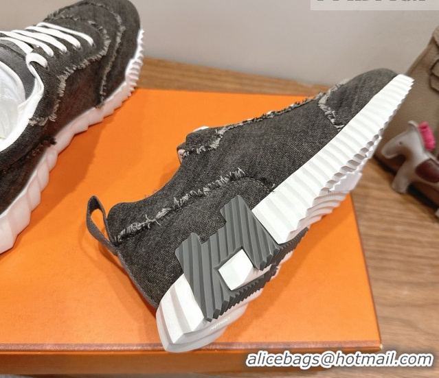 Best Quality Hermes Bouncing Sneakers in Fringed H Canvas Dark Grey 1222069 2026