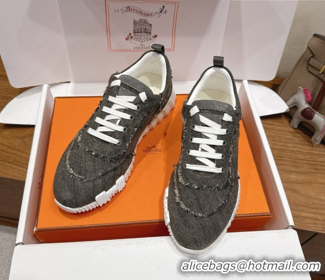 Best Quality Hermes Bouncing Sneakers in Fringed H Canvas Dark Grey 1222069 2026