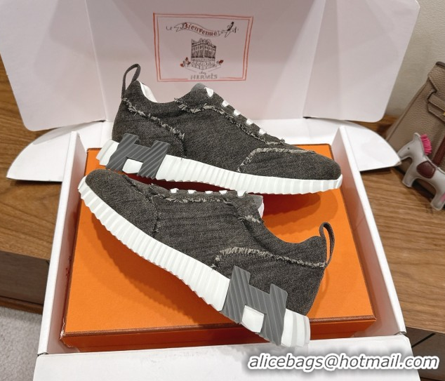 Best Quality Hermes Bouncing Sneakers in Fringed H Canvas Dark Grey 1222069 2026