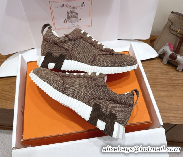 Good Looking Hermes Bouncing Sneakers in Fringed H Canvas Taupe 1222070 2026