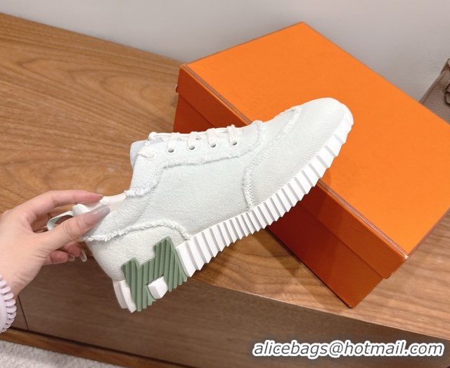 Good Quality Hermes Bouncing Sneakers in Fringed H Canvas White/Green 1222071 2026