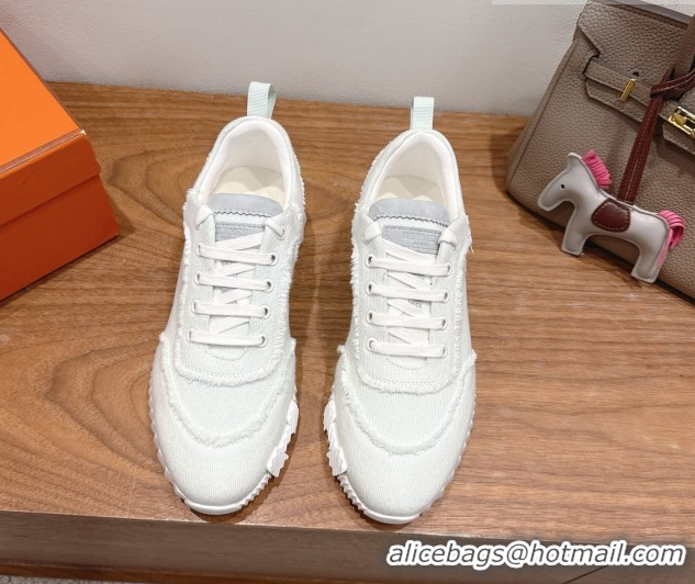 Good Quality Hermes Bouncing Sneakers in Fringed H Canvas White/Green 1222071 2026