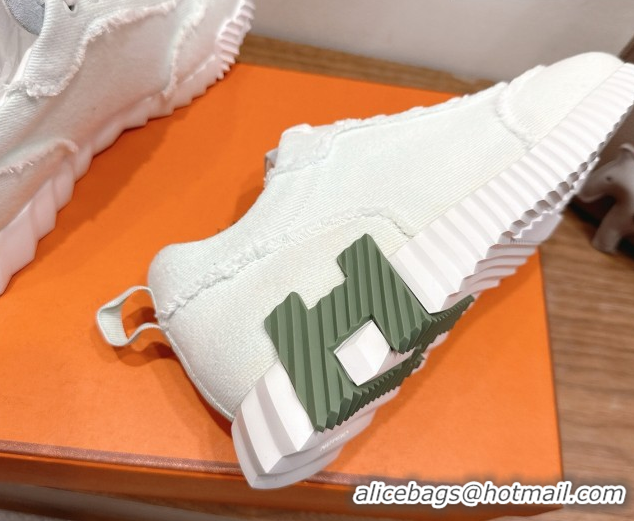 Good Quality Hermes Bouncing Sneakers in Fringed H Canvas White/Green 1222071 2026