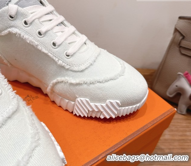 Good Quality Hermes Bouncing Sneakers in Fringed H Canvas White/Green 1222071 2026