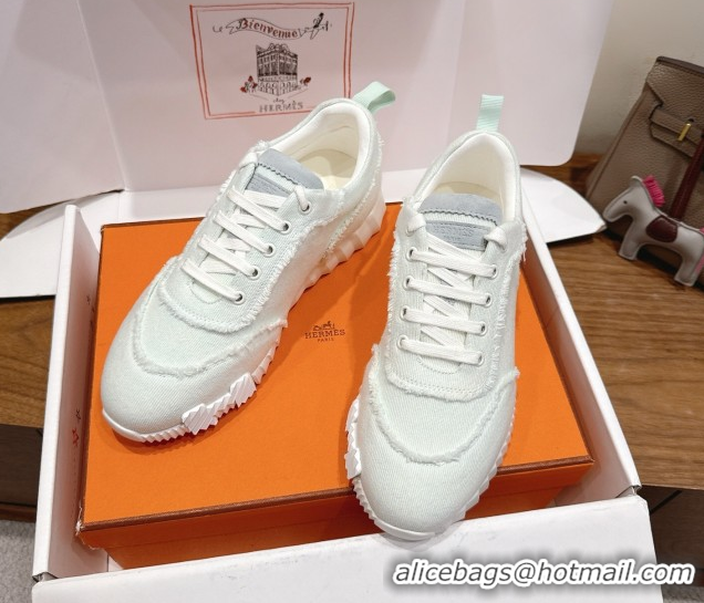Good Quality Hermes Bouncing Sneakers in Fringed H Canvas White/Green 1222071 2026