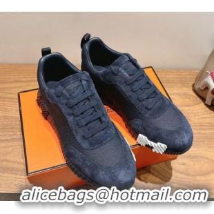 Best Grade Hermes Bouncing Sneakers in Cotton Canvas and Suede Dark Blue 1222072 2026