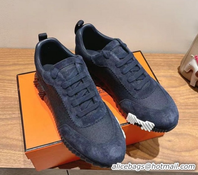 Best Grade Hermes Bouncing Sneakers in Cotton Canvas and Suede Dark Blue 1222072 2026