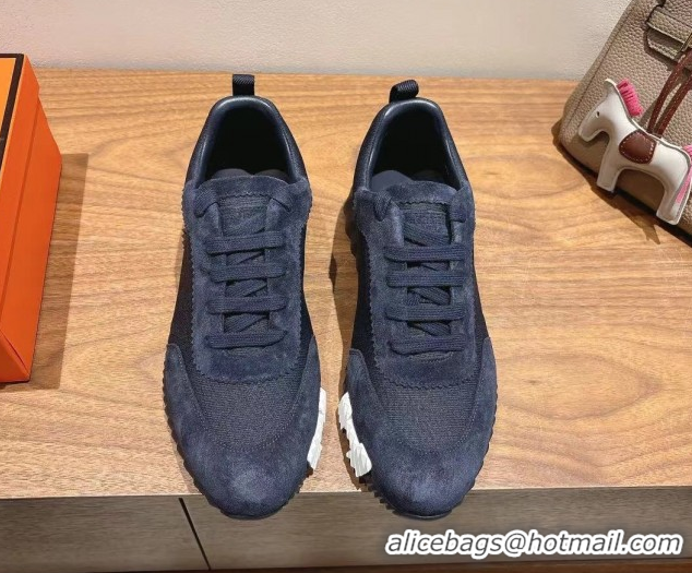 Best Grade Hermes Bouncing Sneakers in Cotton Canvas and Suede Dark Blue 1222072 2026