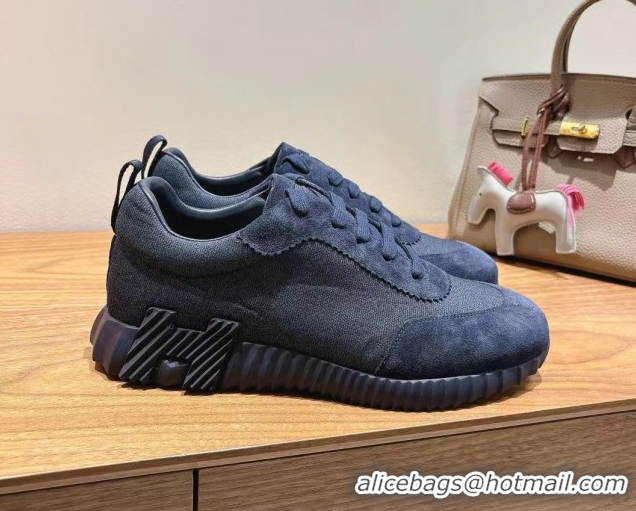Best Grade Hermes Bouncing Sneakers in Cotton Canvas and Suede Dark Blue 1222072 2026