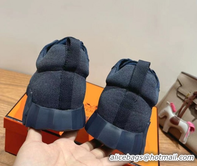 Best Grade Hermes Bouncing Sneakers in Cotton Canvas and Suede Dark Blue 1222072 2026