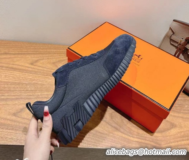 Best Grade Hermes Bouncing Sneakers in Cotton Canvas and Suede Dark Blue 1222072 2026