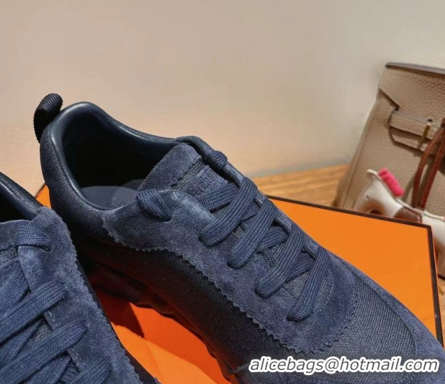 Best Grade Hermes Bouncing Sneakers in Cotton Canvas and Suede Dark Blue 1222072 2026
