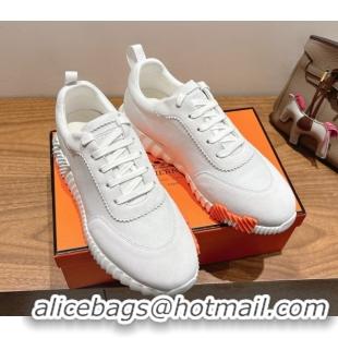 Unique Style Hermes Bouncing Sneakers in Cotton Canvas and Suede White/Orange 1222074 2026