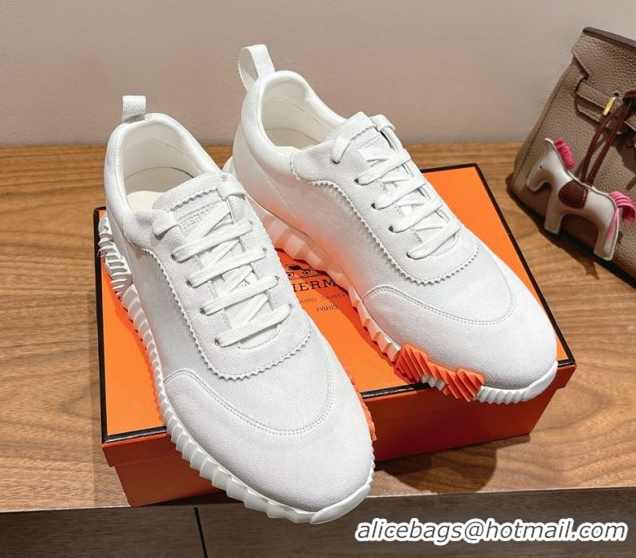 Unique Style Hermes Bouncing Sneakers in Cotton Canvas and Suede White/Orange 1222074 2026