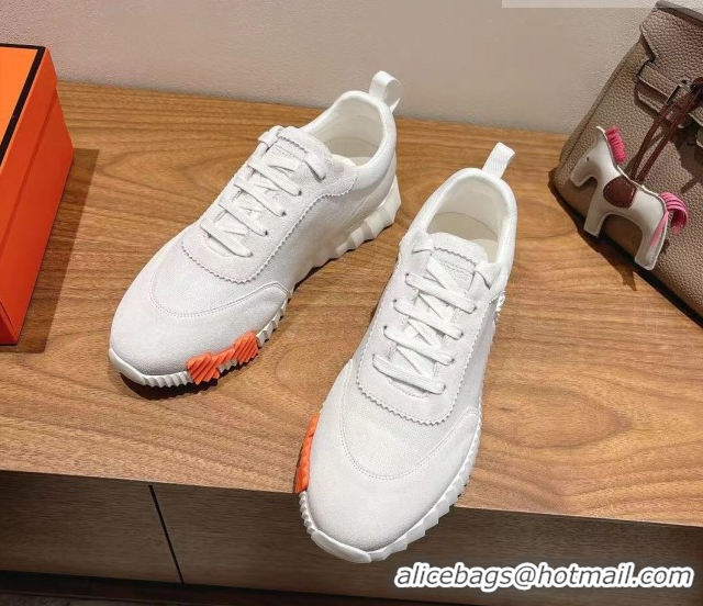 Unique Style Hermes Bouncing Sneakers in Cotton Canvas and Suede White/Orange 1222074 2026