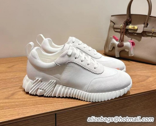 Unique Style Hermes Bouncing Sneakers in Cotton Canvas and Suede White/Orange 1222074 2026