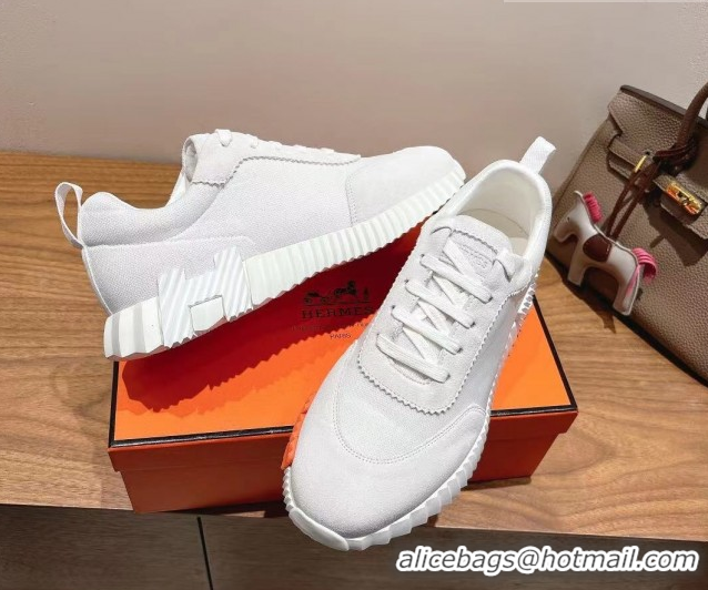 Unique Style Hermes Bouncing Sneakers in Cotton Canvas and Suede White/Orange 1222074 2026