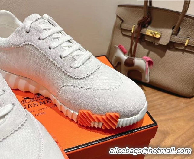 Unique Style Hermes Bouncing Sneakers in Cotton Canvas and Suede White/Orange 1222074 2026