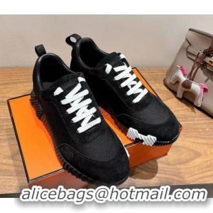 Charming Hermes Bouncing Sneakers in Cotton Canvas and Suede Black/White 1222075 2026
