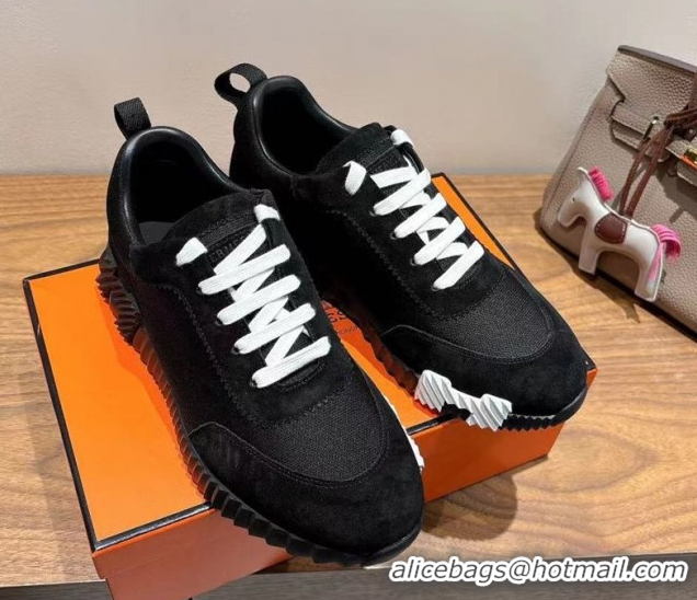 Charming Hermes Bouncing Sneakers in Cotton Canvas and Suede Black/White 1222075 2026