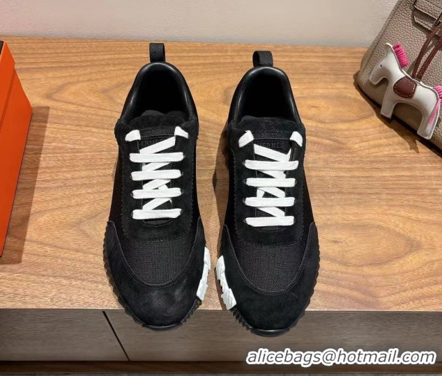 Charming Hermes Bouncing Sneakers in Cotton Canvas and Suede Black/White 1222075 2026