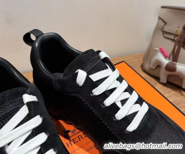 Charming Hermes Bouncing Sneakers in Cotton Canvas and Suede Black/White 1222075 2026