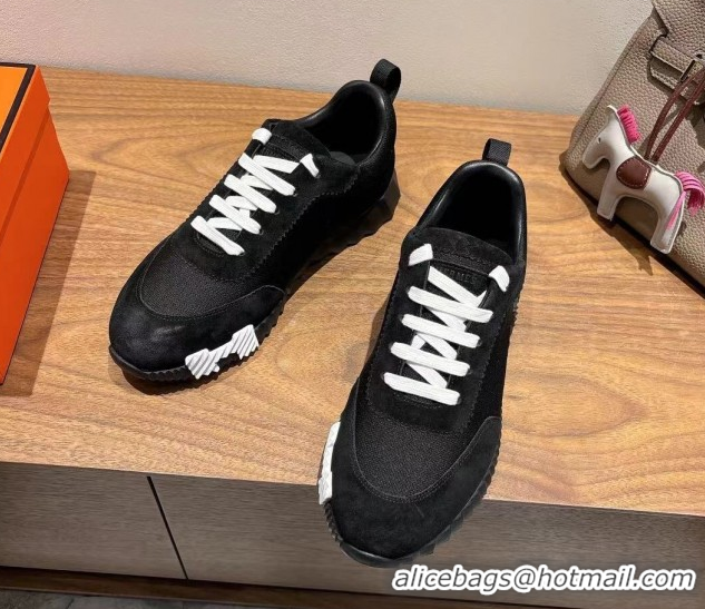 Charming Hermes Bouncing Sneakers in Cotton Canvas and Suede Black/White 1222075 2026