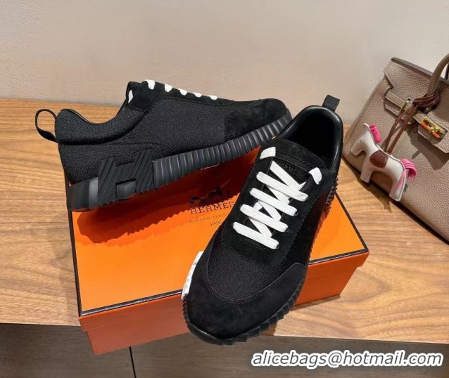 Charming Hermes Bouncing Sneakers in Cotton Canvas and Suede Black/White 1222075 2026
