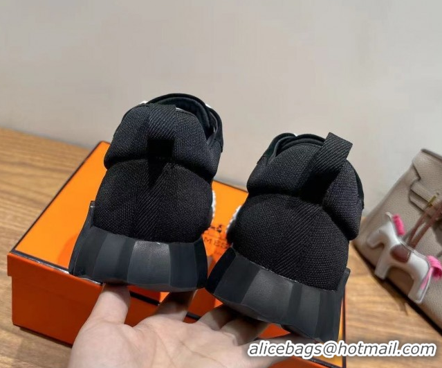Charming Hermes Bouncing Sneakers in Cotton Canvas and Suede Black/White 1222075 2026