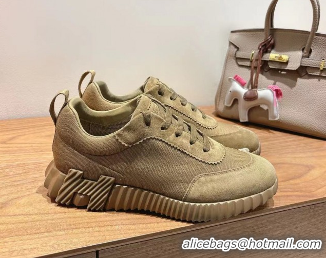 Sumptuous Hermes Bouncing Sneakers in Cotton Canvas and Suede Khaki 1222076 2026