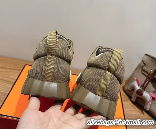 Sumptuous Hermes Bouncing Sneakers in Cotton Canvas and Suede Khaki 1222076 2026