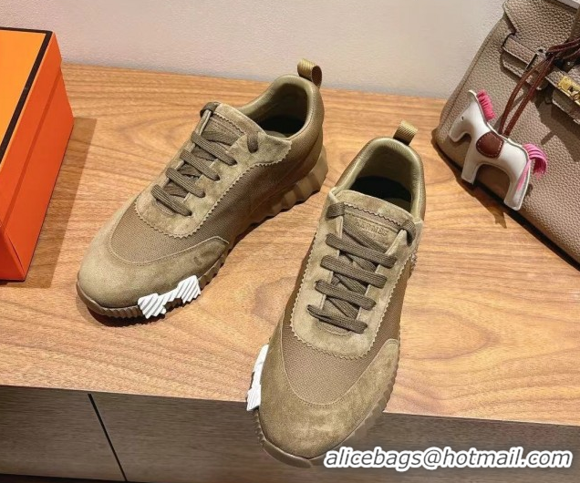 Sumptuous Hermes Bouncing Sneakers in Cotton Canvas and Suede Khaki 1222076 2026