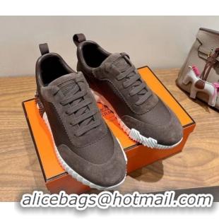 Most Popular Hermes Bouncing Sneakers in Cotton Canvas and Suede Dark Brown 1222077 2026