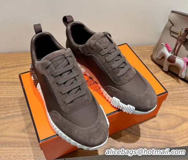 Most Popular Hermes Bouncing Sneakers in Cotton Canvas and Suede Dark Brown 1222077 2026