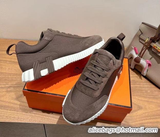 Most Popular Hermes Bouncing Sneakers in Cotton Canvas and Suede Dark Brown 1222077 2026