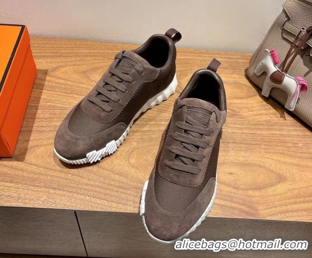 Most Popular Hermes Bouncing Sneakers in Cotton Canvas and Suede Dark Brown 1222077 2026