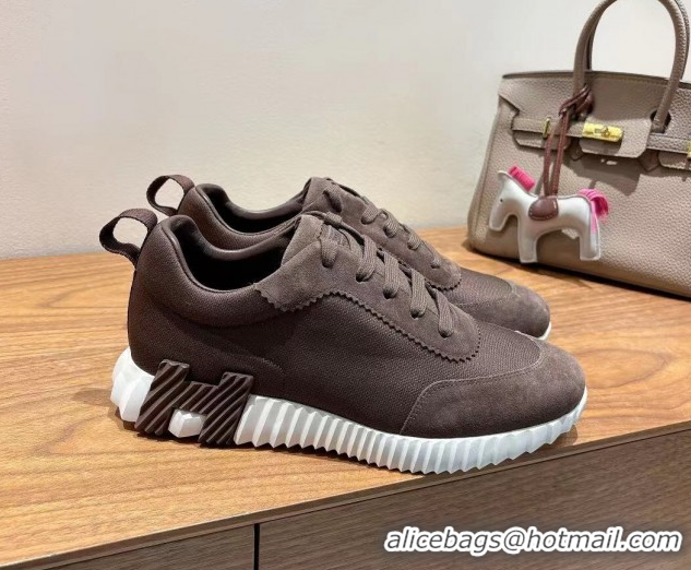 Most Popular Hermes Bouncing Sneakers in Cotton Canvas and Suede Dark Brown 1222077 2026