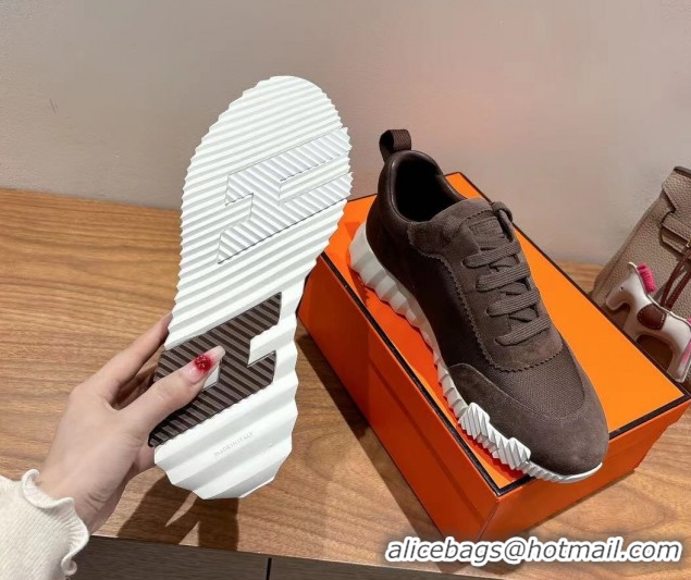Most Popular Hermes Bouncing Sneakers in Cotton Canvas and Suede Dark Brown 1222077 2026