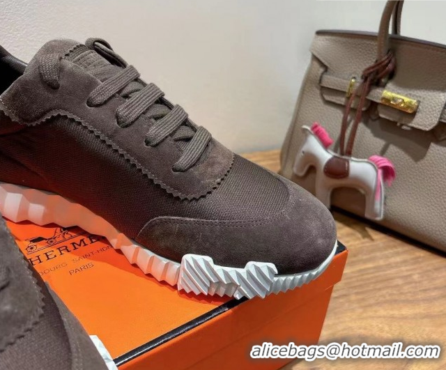Most Popular Hermes Bouncing Sneakers in Cotton Canvas and Suede Dark Brown 1222077 2026