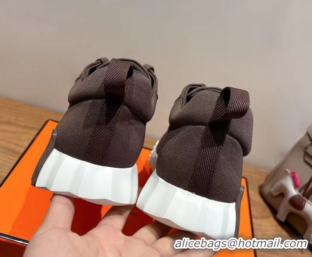 Most Popular Hermes Bouncing Sneakers in Cotton Canvas and Suede Dark Brown 1222077 2026