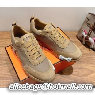 Durable Hermes Bouncing Sneakers in Cotton Canvas and Suede Brown/Grey 1222078 2026