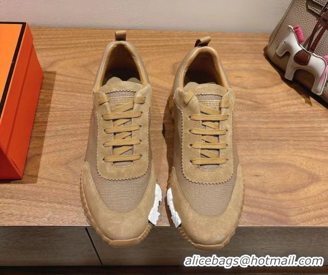 Durable Hermes Bouncing Sneakers in Cotton Canvas and Suede Brown/Grey 1222078 2026