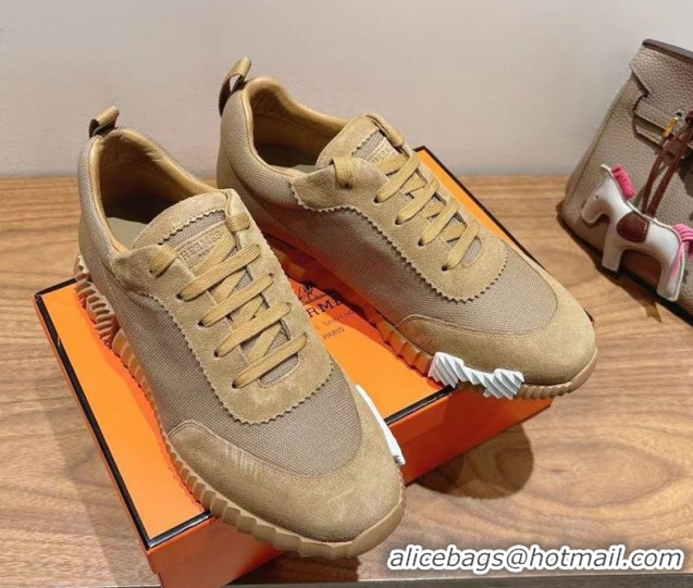 Durable Hermes Bouncing Sneakers in Cotton Canvas and Suede Brown/Grey 1222078 2026