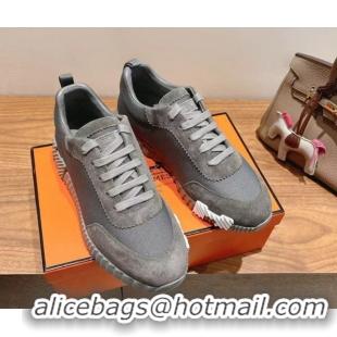New Style Hermes Bouncing Sneakers in Cotton Canvas and Suede Dark Grey 1222079 2026