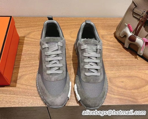New Style Hermes Bouncing Sneakers in Cotton Canvas and Suede Dark Grey 1222079 2026