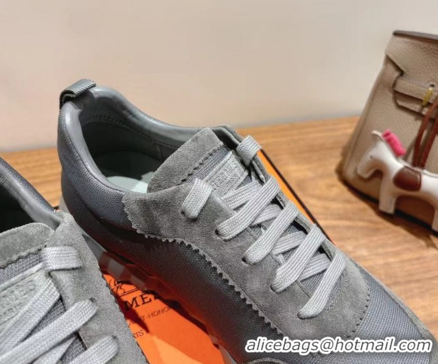 New Style Hermes Bouncing Sneakers in Cotton Canvas and Suede Dark Grey 1222079 2026