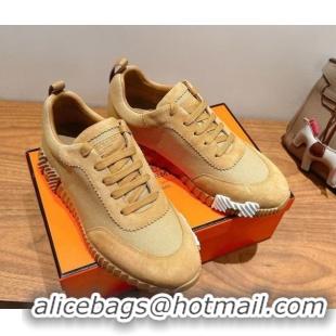 Popular Style Hermes Bouncing Sneakers in Cotton Canvas and Suede Light Brown 1222080 2026