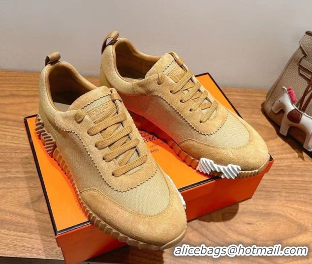 Popular Style Hermes Bouncing Sneakers in Cotton Canvas and Suede Light Brown 1222080 2026